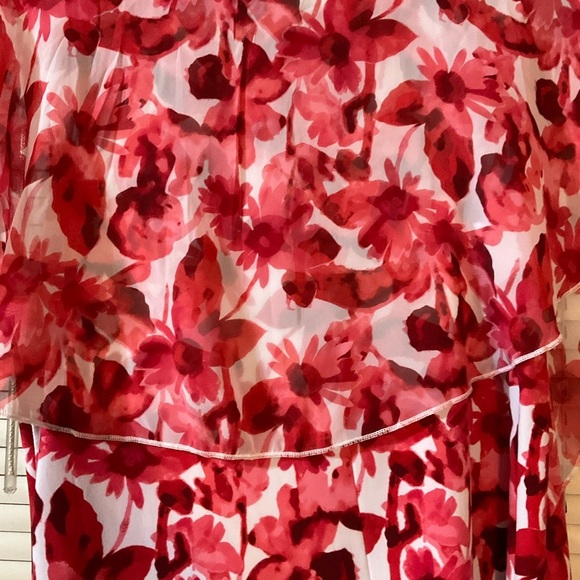 Adele & May Top Blouse Pink Burgundy Floral White Large Sleeveless Cape Collar - Picture 7 of 10